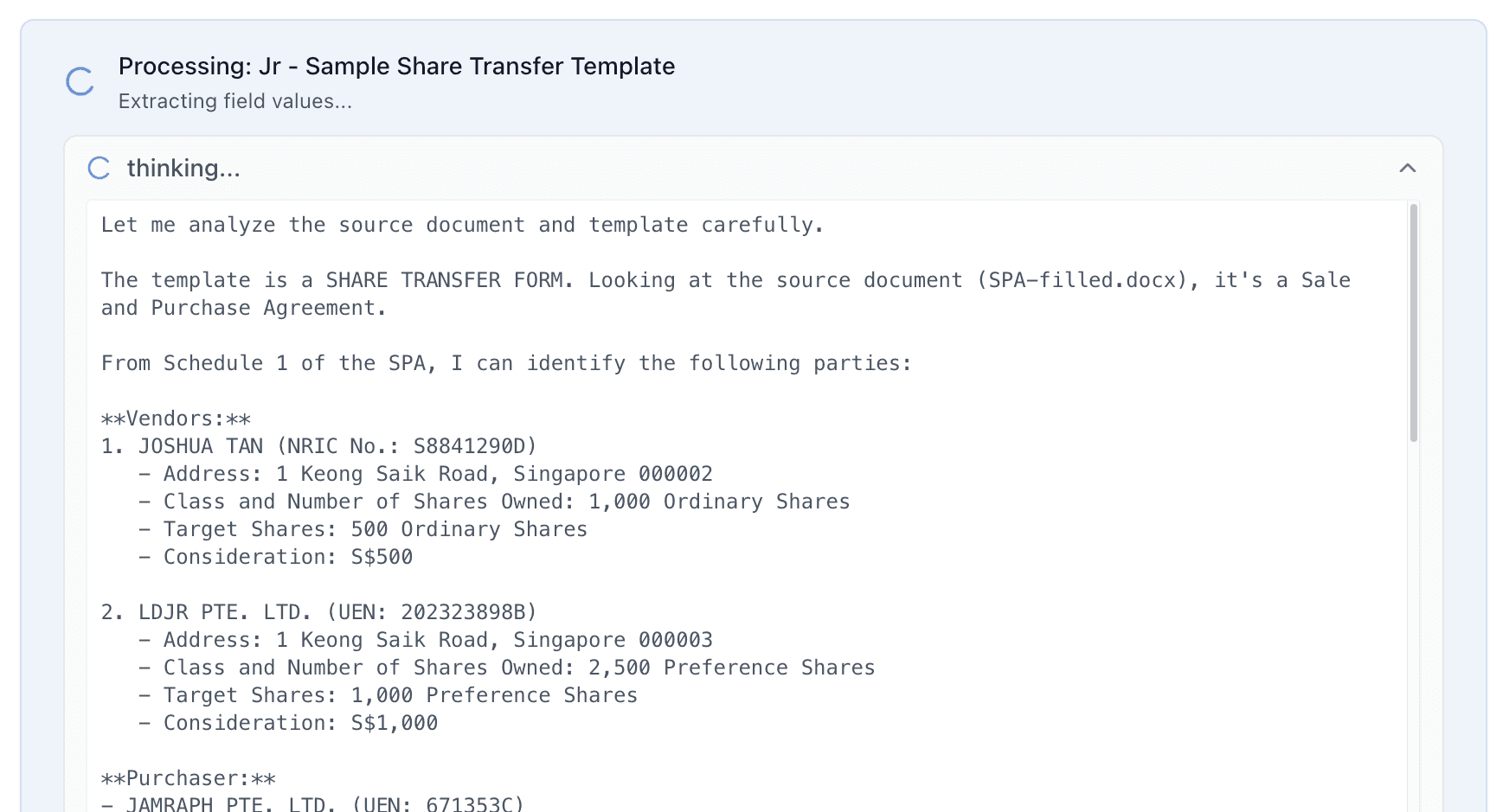 AI thinking through document analysis in real time